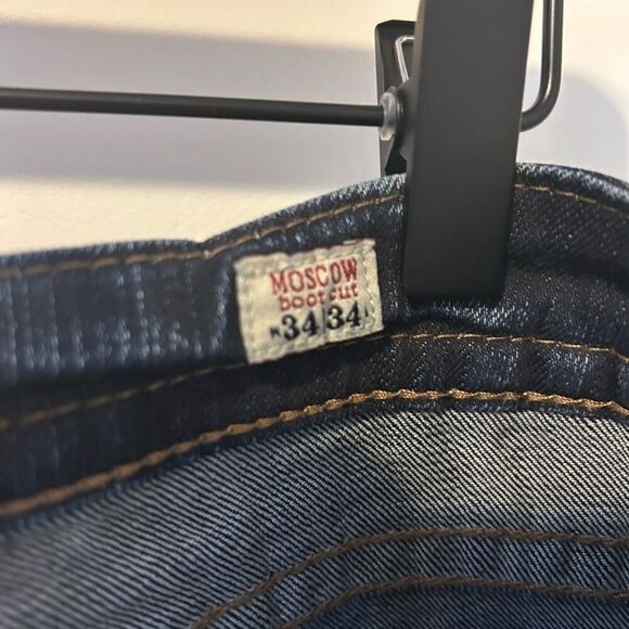 MEK NDM Moscow Made for Buckle Boot Cut Thick Stitch Distressed Dark Wash Sz 34x - Picture 12 of 15